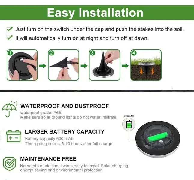 8 Pack LED Solar Pathway Lights Outdoor Solar Ground Lights (Warm White) - Mekamart Australia