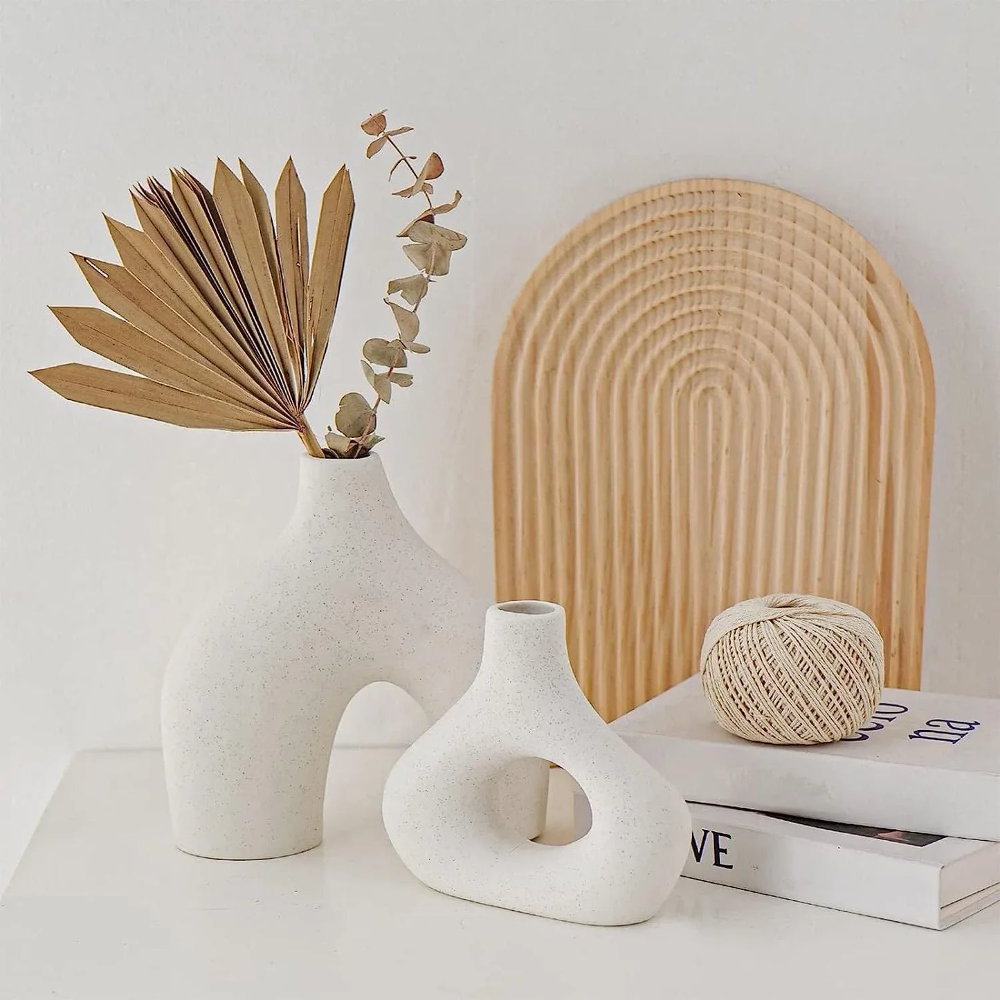Ceramic Set of 2 Modern White Vases for Home D�cor - Mekamart Australia