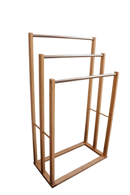 Bamboo Towel Bar Metal Holder Rack 3-Tier Freestanding for Bathroom and Bedroom - Mekamart Australia