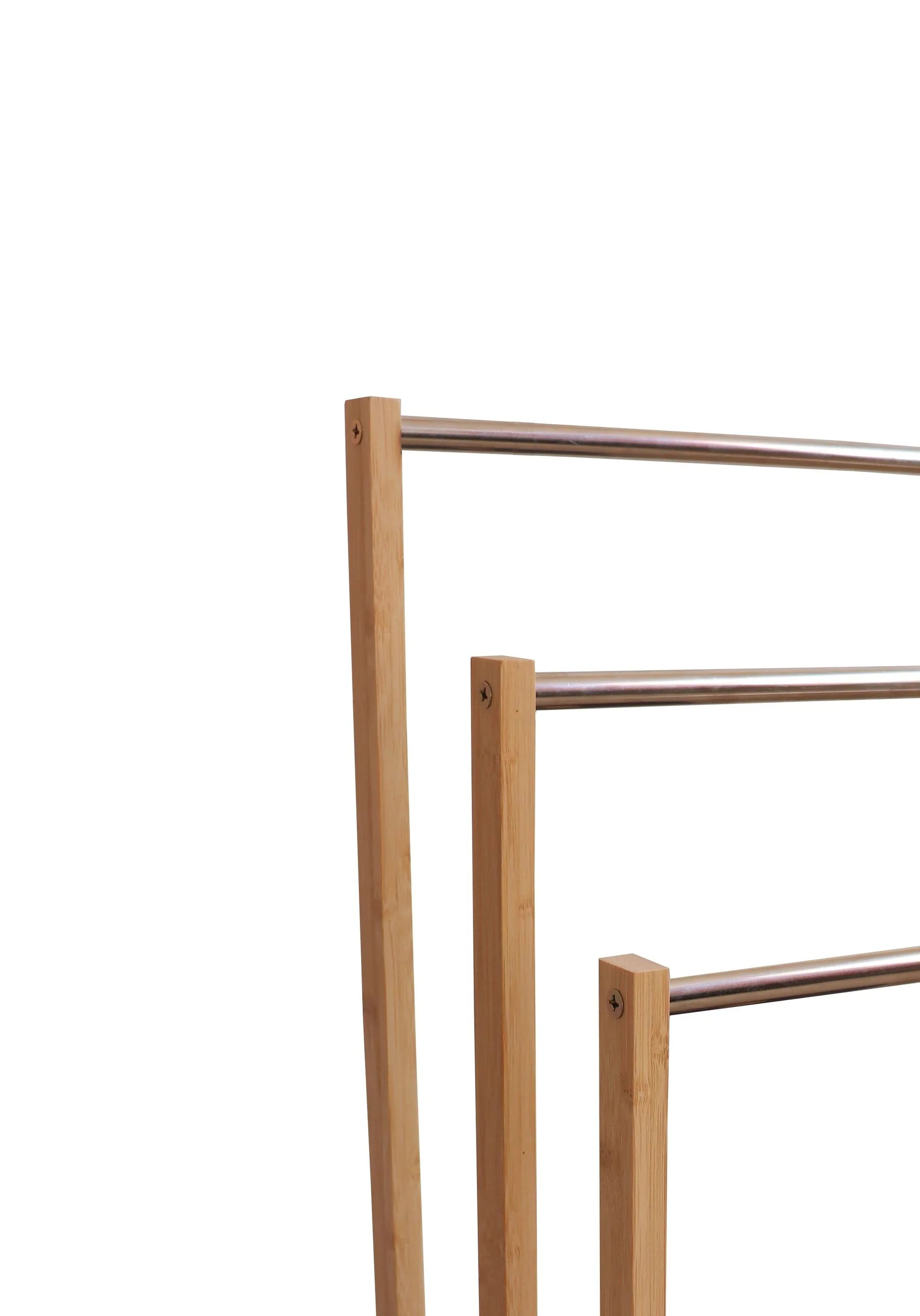 Bamboo Towel Bar Metal Holder Rack 3-Tier Freestanding for Bathroom and Bedroom - Mekamart Australia