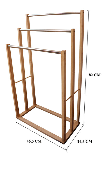 Bamboo Towel Bar Metal Holder Rack 3-Tier Freestanding for Bathroom and Bedroom - Mekamart Australia