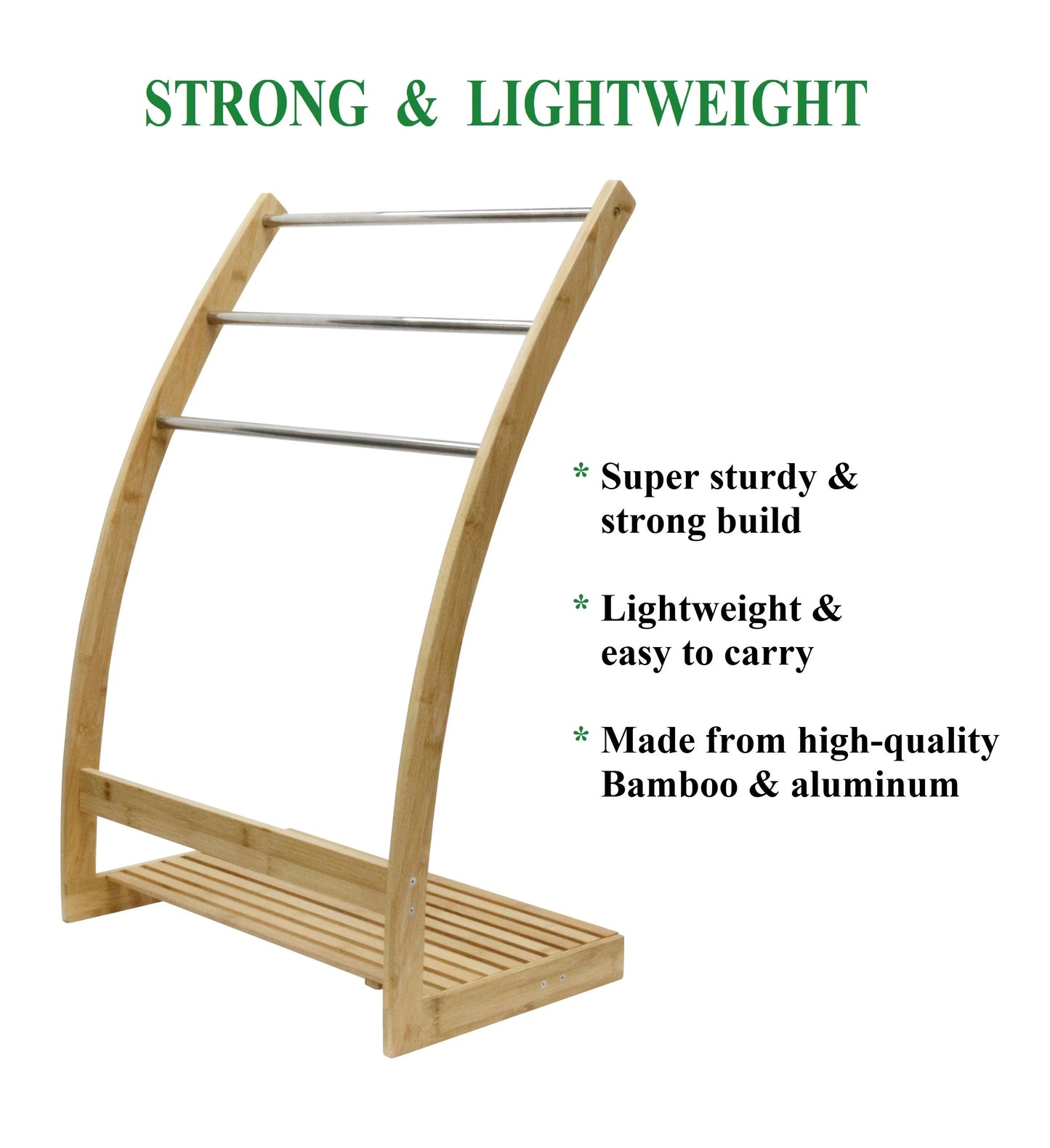 Bamboo Towel Bar Metal Holder Rack 3-Tier Freestanding and Bottom shelf for Bathroom - Mekamart Australia