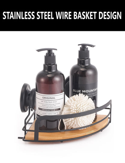 2 Pack Round Bamboo Corner Shower Caddy Shelf Basket Rack with Premium Vacuum Suction Cup No-Drilling for Bathroom and Kitchen - Mekamart Australia