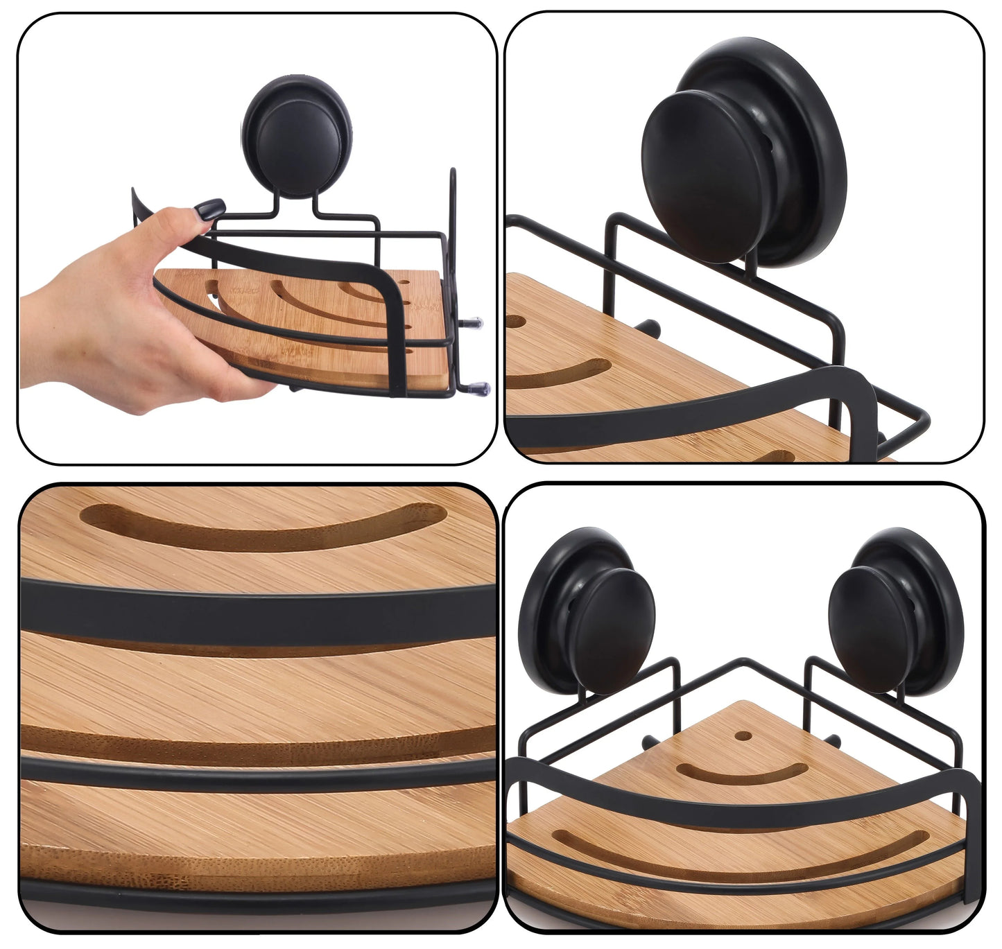 2 Pack Round Bamboo Corner Shower Caddy Shelf Basket Rack with Premium Vacuum Suction Cup No-Drilling for Bathroom and Kitchen - Mekamart Australia