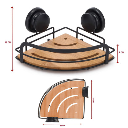 2 Pack Round Bamboo Corner Shower Caddy Shelf Basket Rack with Premium Vacuum Suction Cup No-Drilling for Bathroom and Kitchen - Mekamart Australia