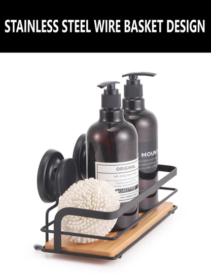 2 Pack Rectangular Bamboo Corner Shower Caddy Shelf Basket Rack with Premium Vacuum Suction Cup No-Drilling for Bathroom and Kitchen - Mekamart Australia
