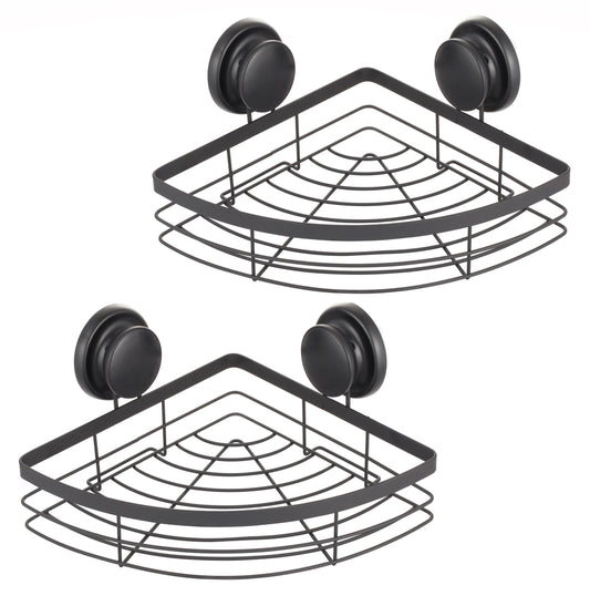 2 Pack Round Corner Shower Caddy Shelf Basket Rack with Premium Vacuum Suction Cup No-Drilling for Bathroom and Kitchen - Mekamart Australia