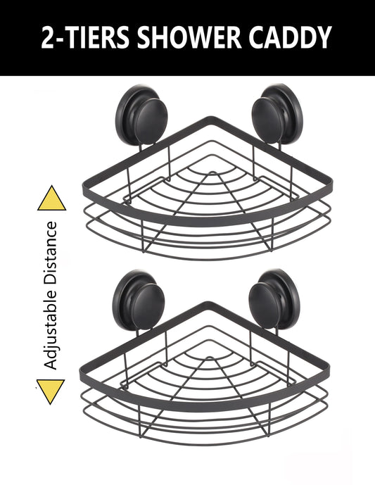2 Pack Round Corner Shower Caddy Shelf Basket Rack with Premium Vacuum Suction Cup No-Drilling for Bathroom and Kitchen - Mekamart Australia