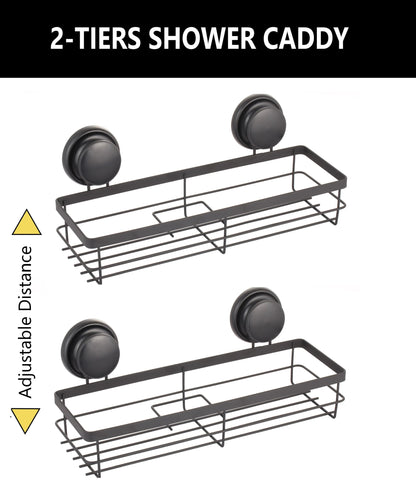 2 Pack Rectangular Corner Shower Caddy Shelf Basket Rack with Premium Vacuum Suction Cup No-Drilling for Bathroom and Kitchen - Mekamart Australia