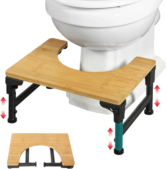 Bamboo Toilet Stool Foldable and Adjustable Height with Non-Slip Layer for Bathroom - Mekamart Australia