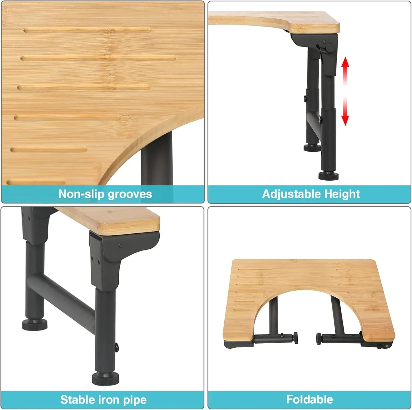 Bamboo Toilet Stool Foldable and Adjustable Height with Non-Slip Layer for Bathroom - Mekamart Australia