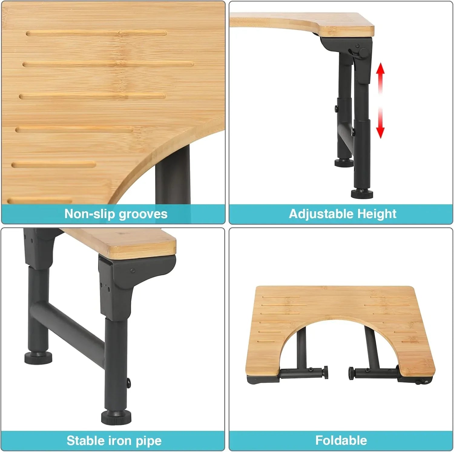 Bamboo Toilet Stool Foldable and Adjustable Height with Non-Slip Layer for Bathroom - Mekamart Australia