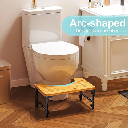 Bamboo Toilet Stool Foldable and Adjustable Height with Non-Slip Layer for Bathroom - Mekamart Australia
