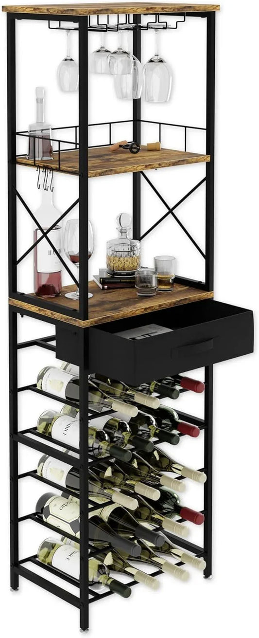 CARLA HOME Freestanding Wine Rack for 20 Bottles with Wood Countertop and Sturdy Metal Frame - Mekamart Australia