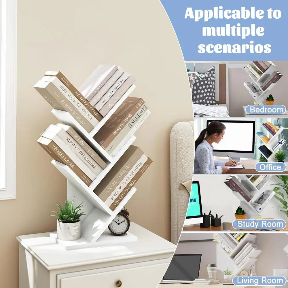 CARLA HOME 5-Tier Tree Bookshelf Storage Rack for Home Office or Bedroom (White) - Mekamart Australia