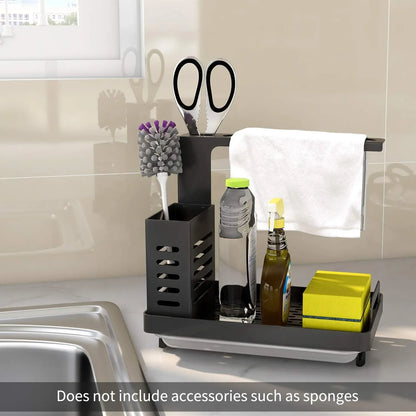 CARLA HOME Kitchen Sink Caddy Organizer with Sponge, Soap & Brush Storage and Rag Rack, Drain Tray & Utensil Holder - Mekamart Australia