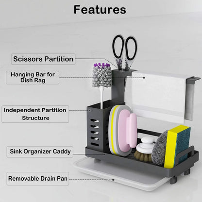 CARLA HOME Kitchen Sink Caddy Organizer with Sponge, Soap & Brush Storage and Rag Rack, Drain Tray & Utensil Holder - Mekamart Australia