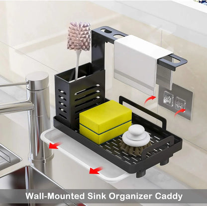 CARLA HOME Kitchen Sink Caddy Organizer with Sponge, Soap & Brush Storage and Rag Rack, Drain Tray & Utensil Holder - Mekamart Australia