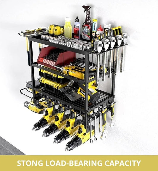 CARLA HOME 4-Tier Power Tool Rack Organizer Wall Mount with Drill Holder & Wrench Hooks for Cordless Tools & Workshop Organization - Mekamart Australia