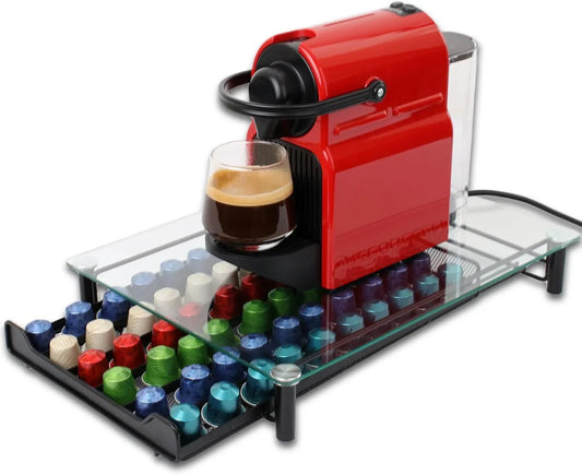 CARLA HOME 60 Coffee Pod Holder Drawer with Tempered Glass Capsule Organizer for Nespresso Pods and Sliding Drawer for Kitchen Countertop - Mekamart Australia
