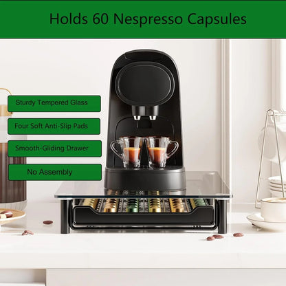 CARLA HOME 60 Coffee Pod Holder Drawer with Tempered Glass Capsule Organizer for Nespresso Pods and Sliding Drawer for Kitchen Countertop - Mekamart Australia