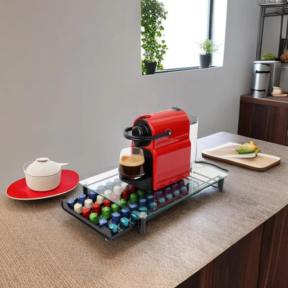 CARLA HOME 60 Coffee Pod Holder Drawer with Tempered Glass Capsule Organizer for Nespresso Pods and Sliding Drawer for Kitchen Countertop - Mekamart Australia