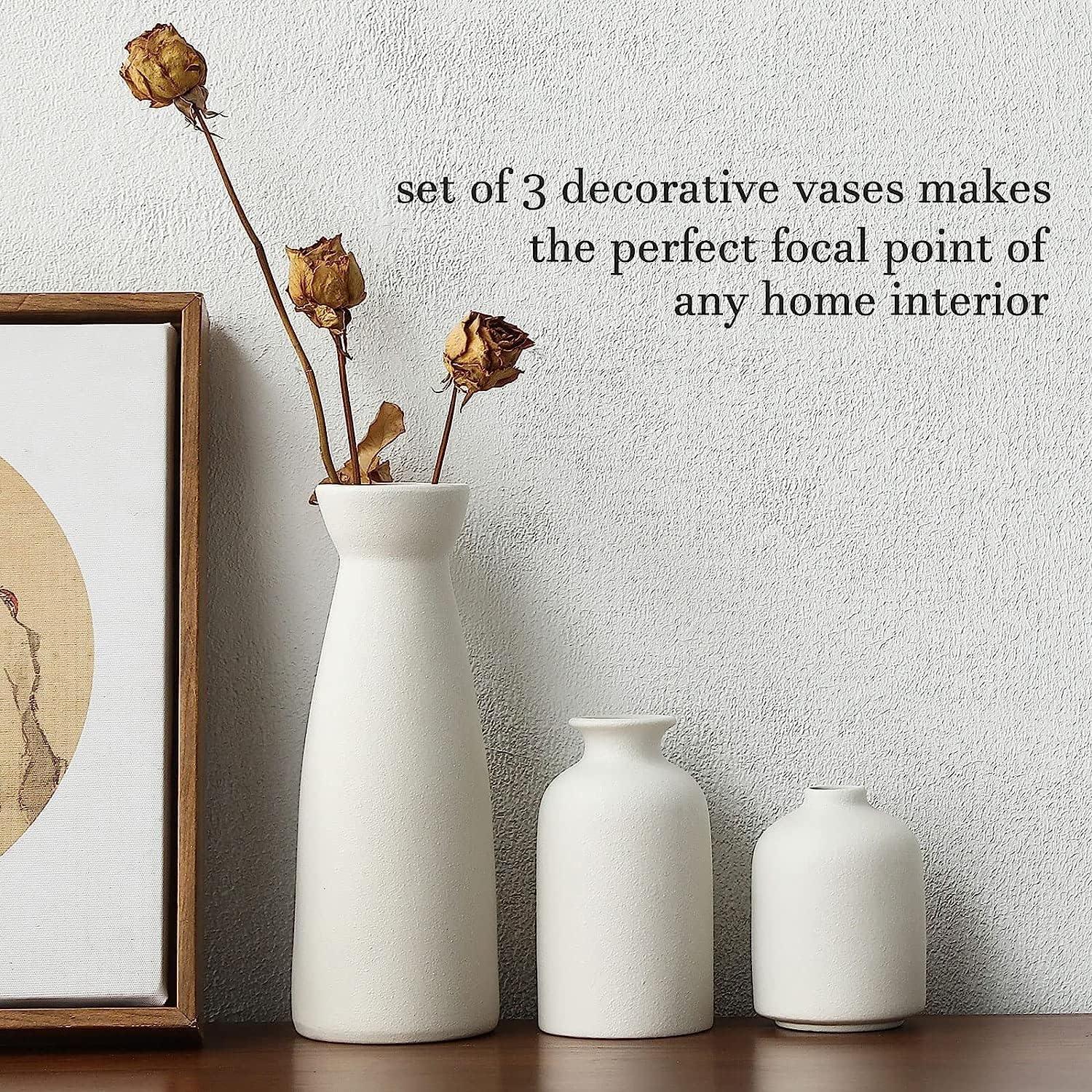 Ceramic Set of 3 Modern White Vases for Home D�cor - Mekamart Australia