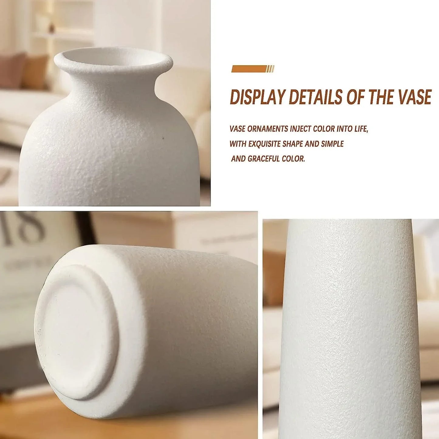 Ceramic Set of 3 Modern White Vases for Home D�cor - Mekamart Australia
