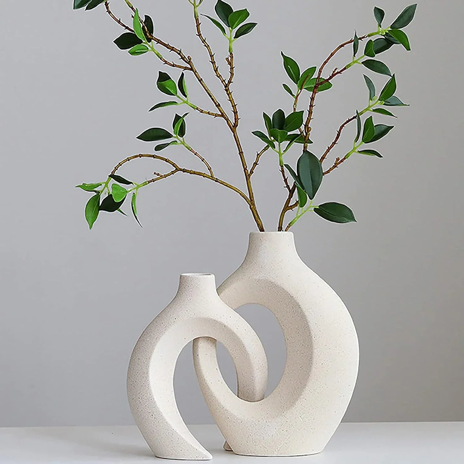 Ceramic Set of 2 Creative White Vases for Home Decor - Mekamart Australia