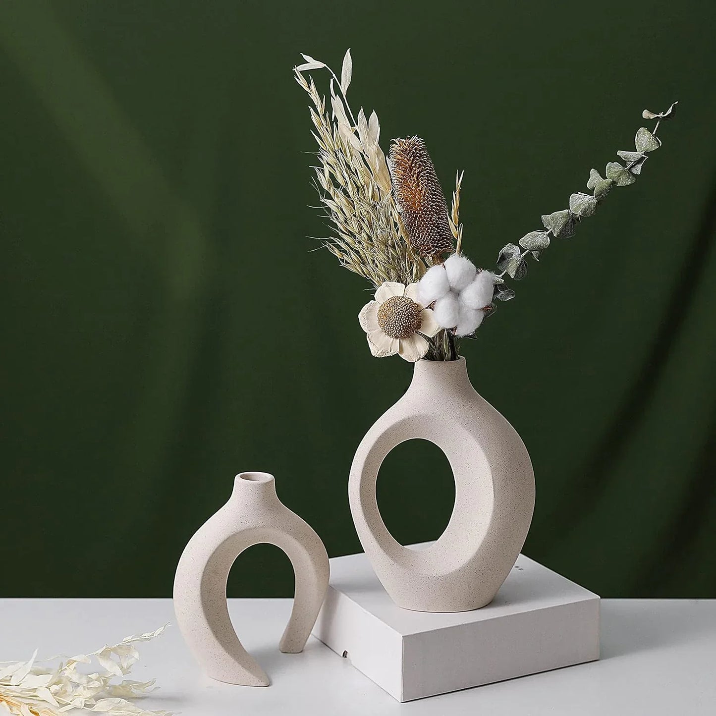 Ceramic Set of 2 Creative White Vases for Home Decor - Mekamart Australia