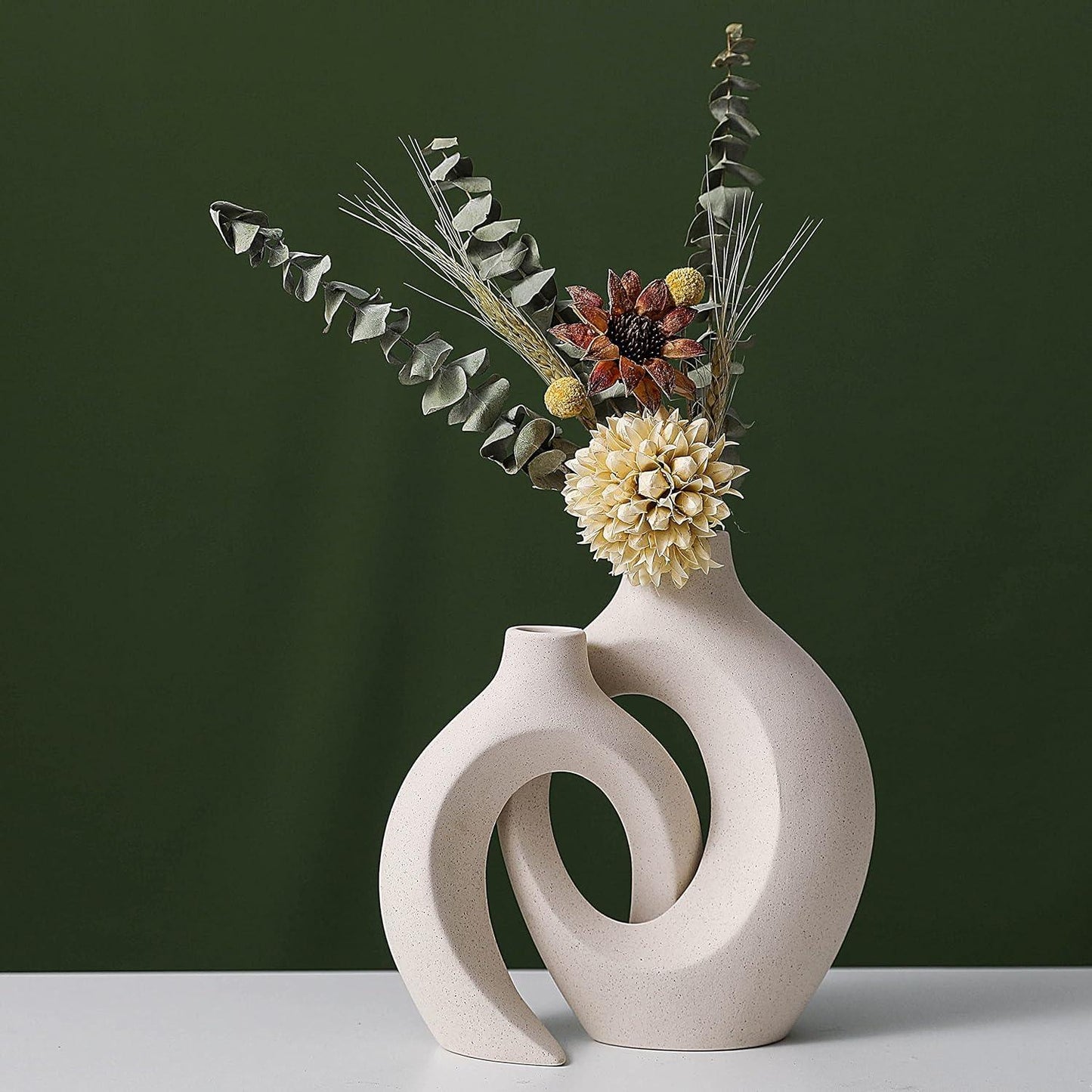 Ceramic Set of 2 Creative White Vases for Home Decor - Mekamart Australia