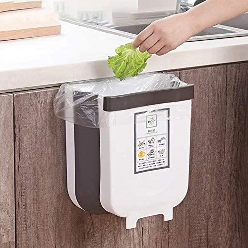 Hanging Trash Can Collapsible Small Garbage Waste Bin for Kitchen Cabinet Door (White) - Mekamart Australia