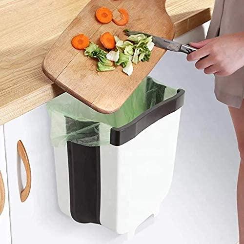 Hanging Trash Can Collapsible Small Garbage Waste Bin for Kitchen Cabinet Door (White) - Mekamart Australia