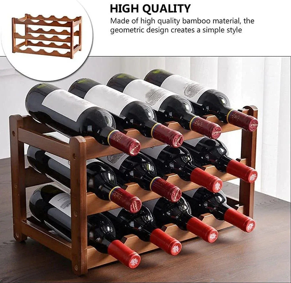 3-layer Bamboo Wine Storage Rack (12 bottles) - Mekamart Australia