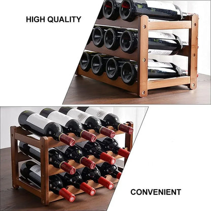 3-layer Bamboo Wine Storage Rack (12 bottles) - Mekamart Australia