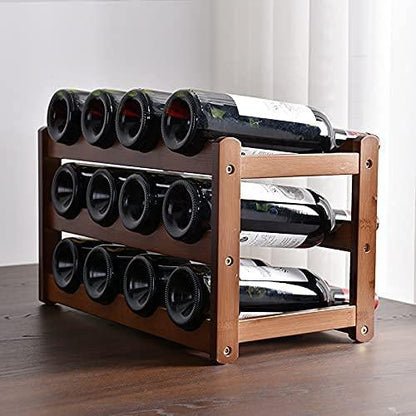 3-layer Bamboo Wine Storage Rack (12 bottles) - Mekamart Australia