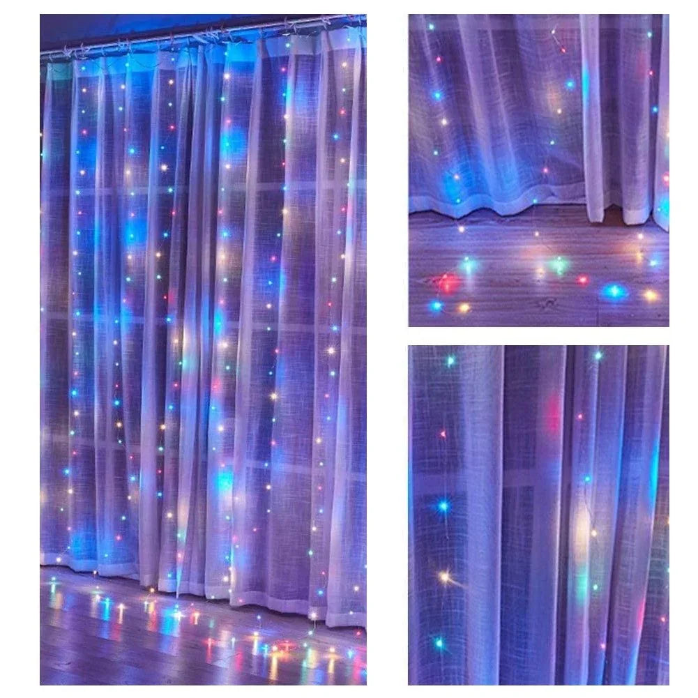 300 LEDs Window Curtain Fairy Lights 8 Modes and Remote Control for Bedroom (Multicolor, 300 x 300cm) - Mekamart Australia