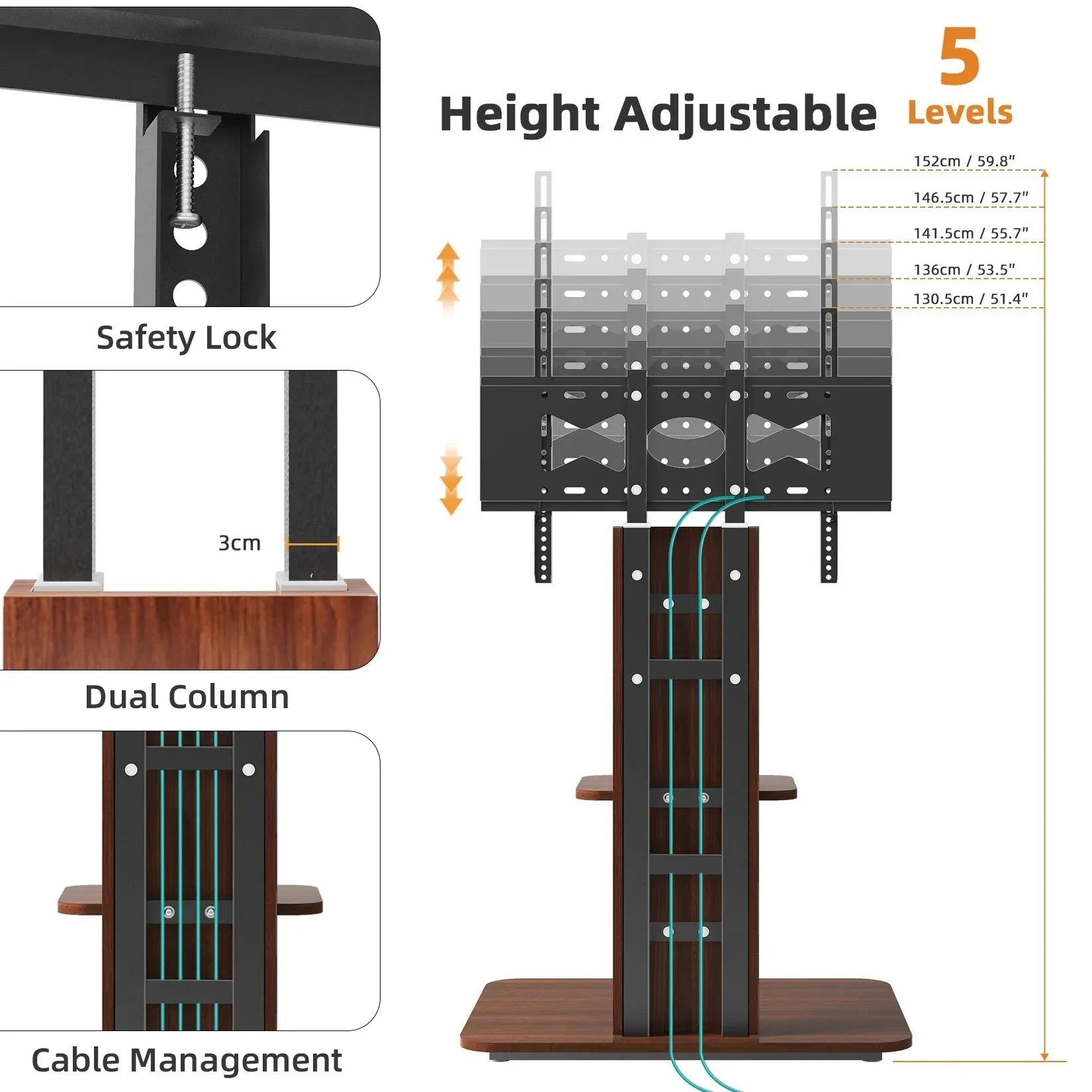 Adjustable Wood TV Stand for 32-65 Inch LCD LED - Mekamart Australia