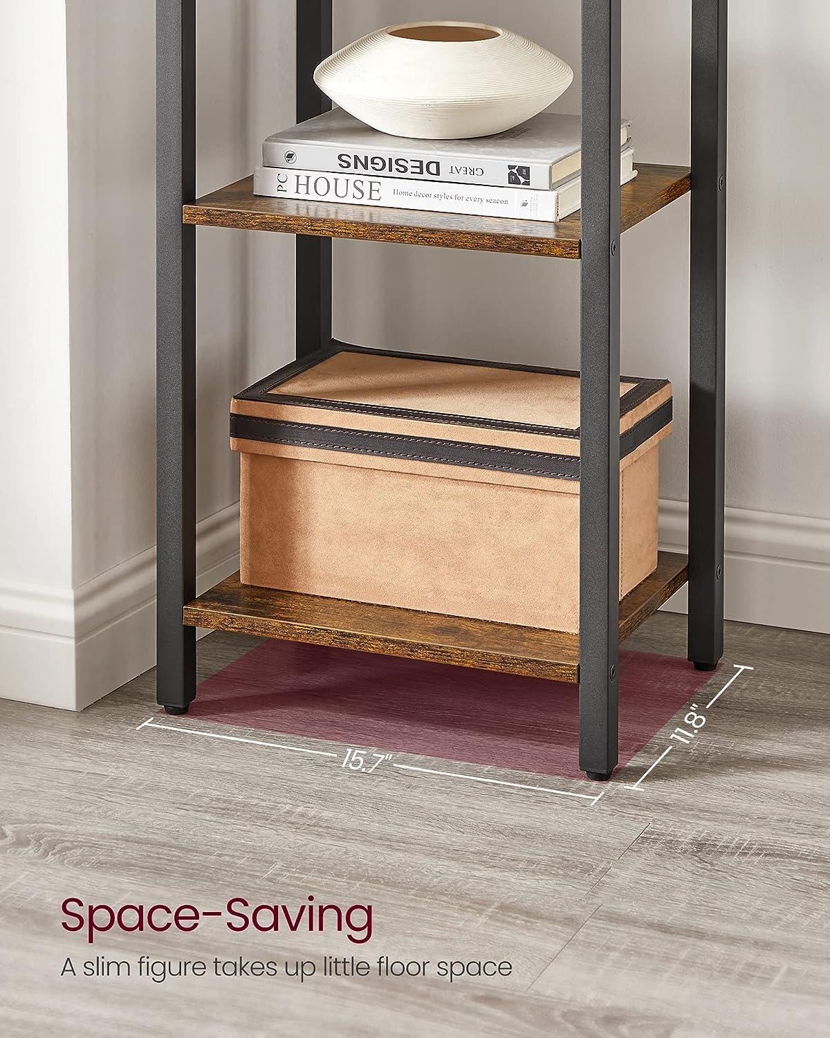 Small 6-Tier Industrial Bookshelf, Rustic Brown, Black - Mekamart Australia