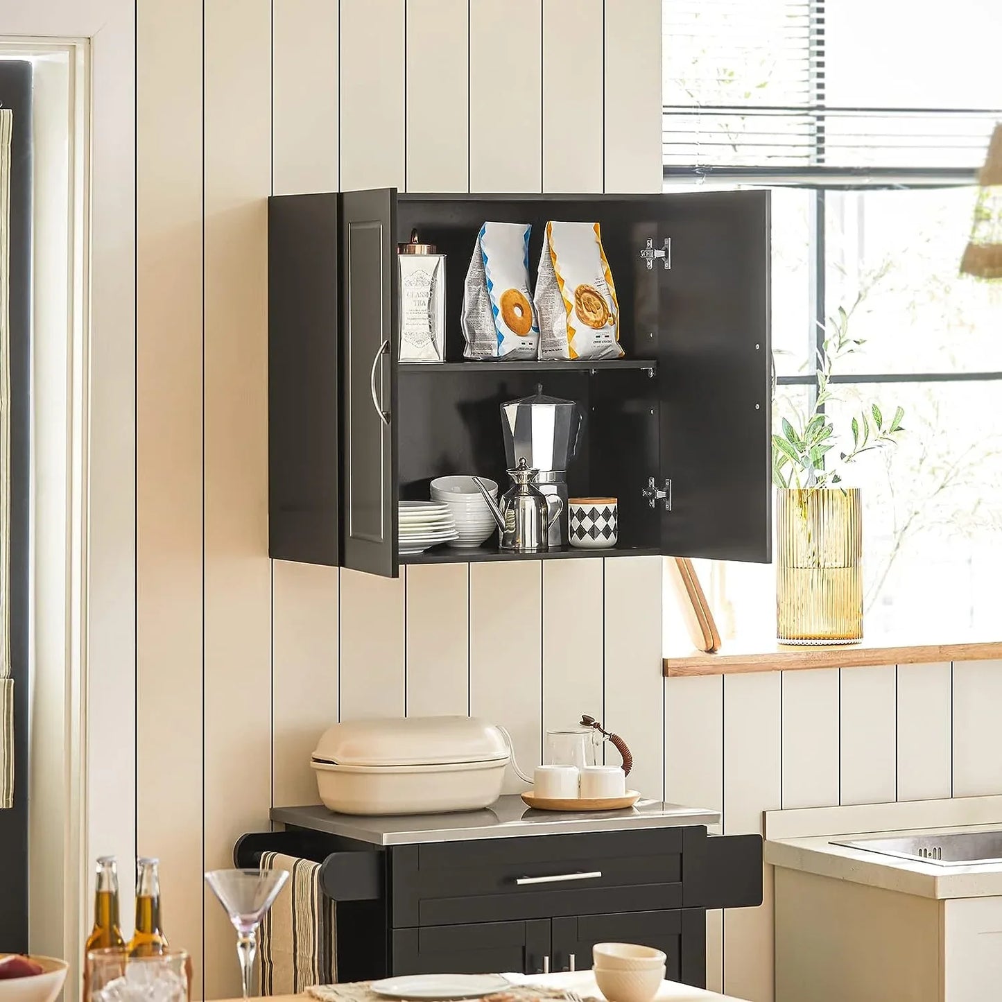 Wall Storage Cabinet Double Doors, Black - Mekamart Australia