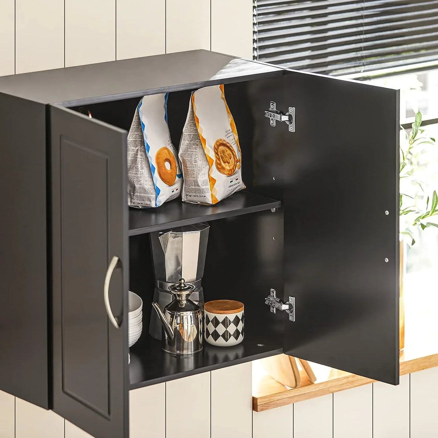 Wall Storage Cabinet Double Doors, Black - Mekamart Australia