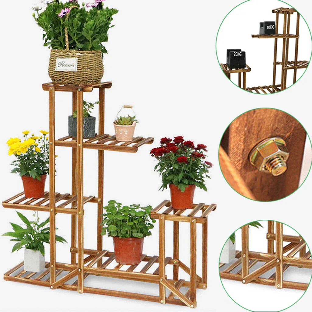 5-Tier Wooden Plant Stand Flower Display Shelf Indoor Outdoor Garden - Mekamart Australia