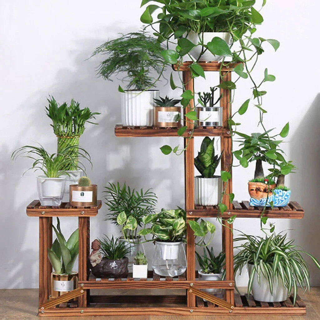 5-Tier Wooden Plant Stand Flower Display Shelf Indoor Outdoor Garden - Mekamart Australia
