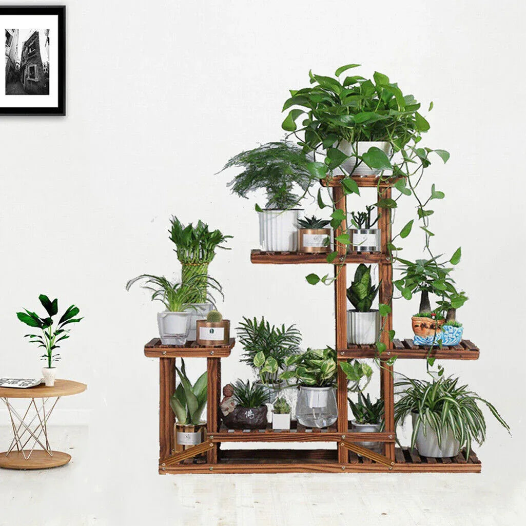 5-Tier Wooden Plant Stand Flower Display Shelf Indoor Outdoor Garden - Mekamart Australia