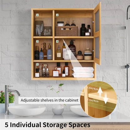 Bamboo Wall Medicine Cabinet Mirror 55.5cm 5 Shelf - Mekamart Australia
