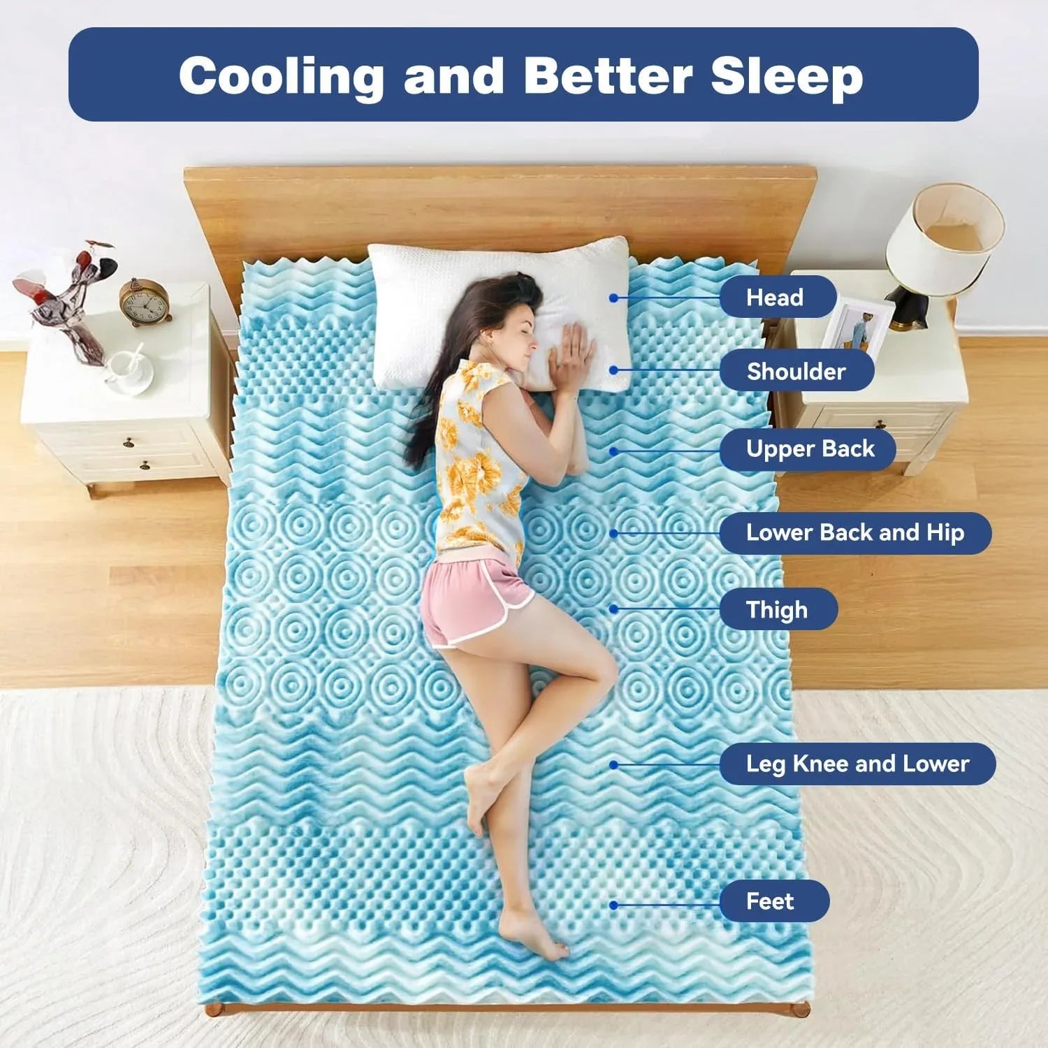 Single Memory Foam Mattress Topper 7-Zone Bamboo Cover Breathable - Mekamart Australia