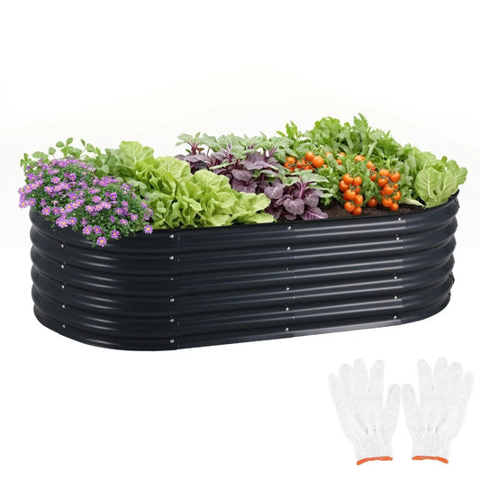 Oval Raised Garden Bed 160x80x42cm Galvanised Steel Planter - Mekamart Australia