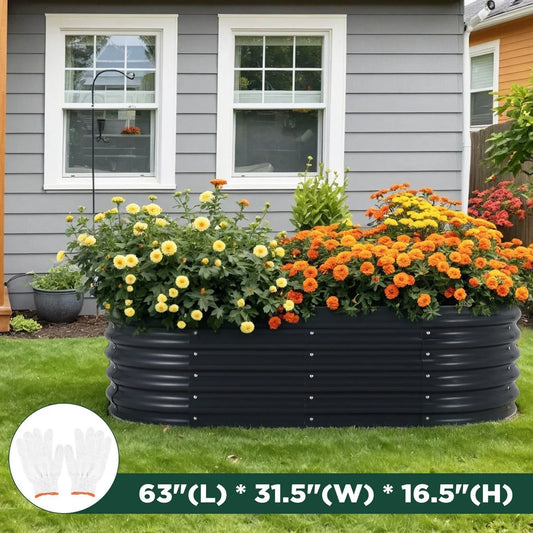 Oval Raised Garden Bed 160x80x42cm Galvanised Steel Planter - Mekamart Australia