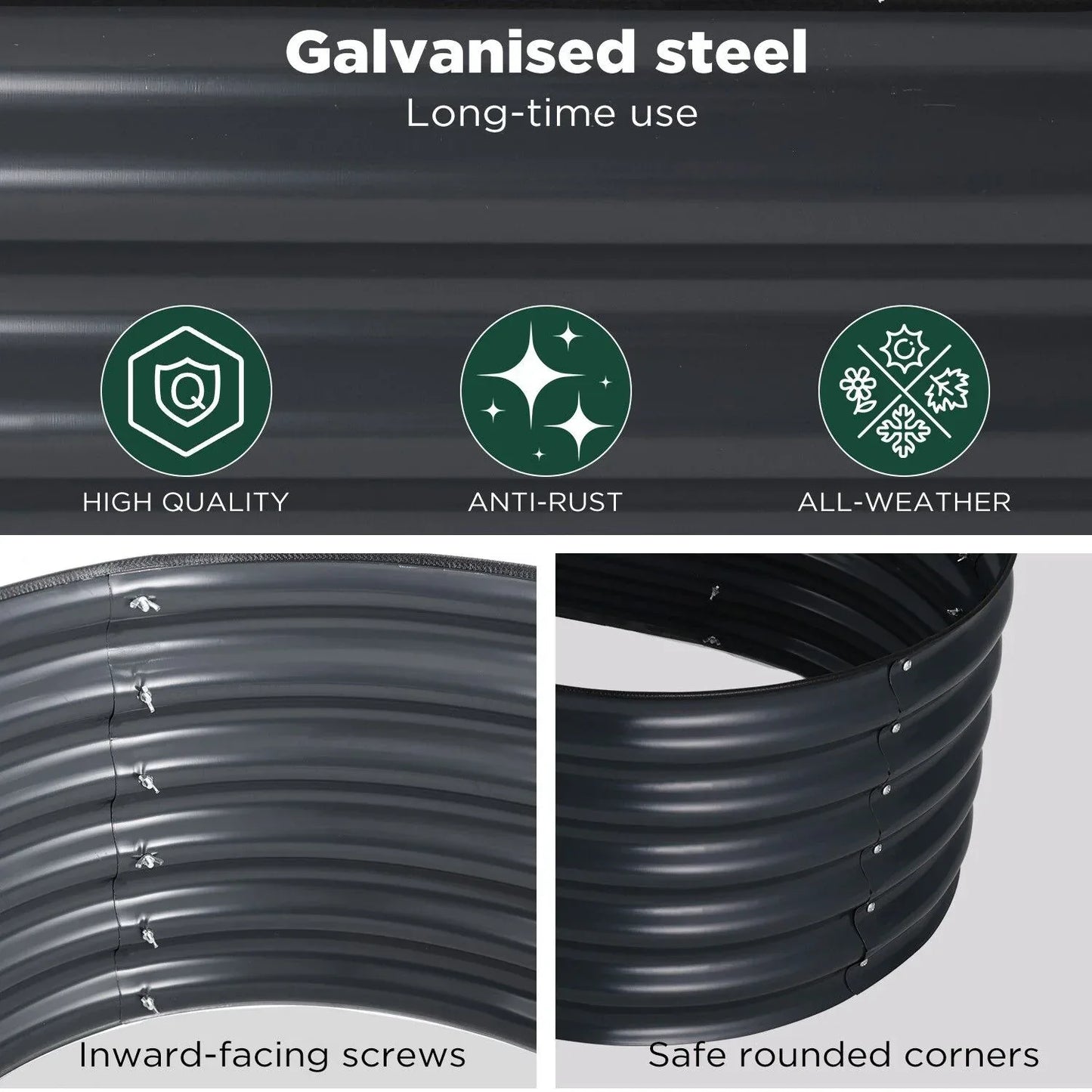 Oval Raised Garden Bed 160x80x42cm Galvanised Steel Planter - Mekamart Australia