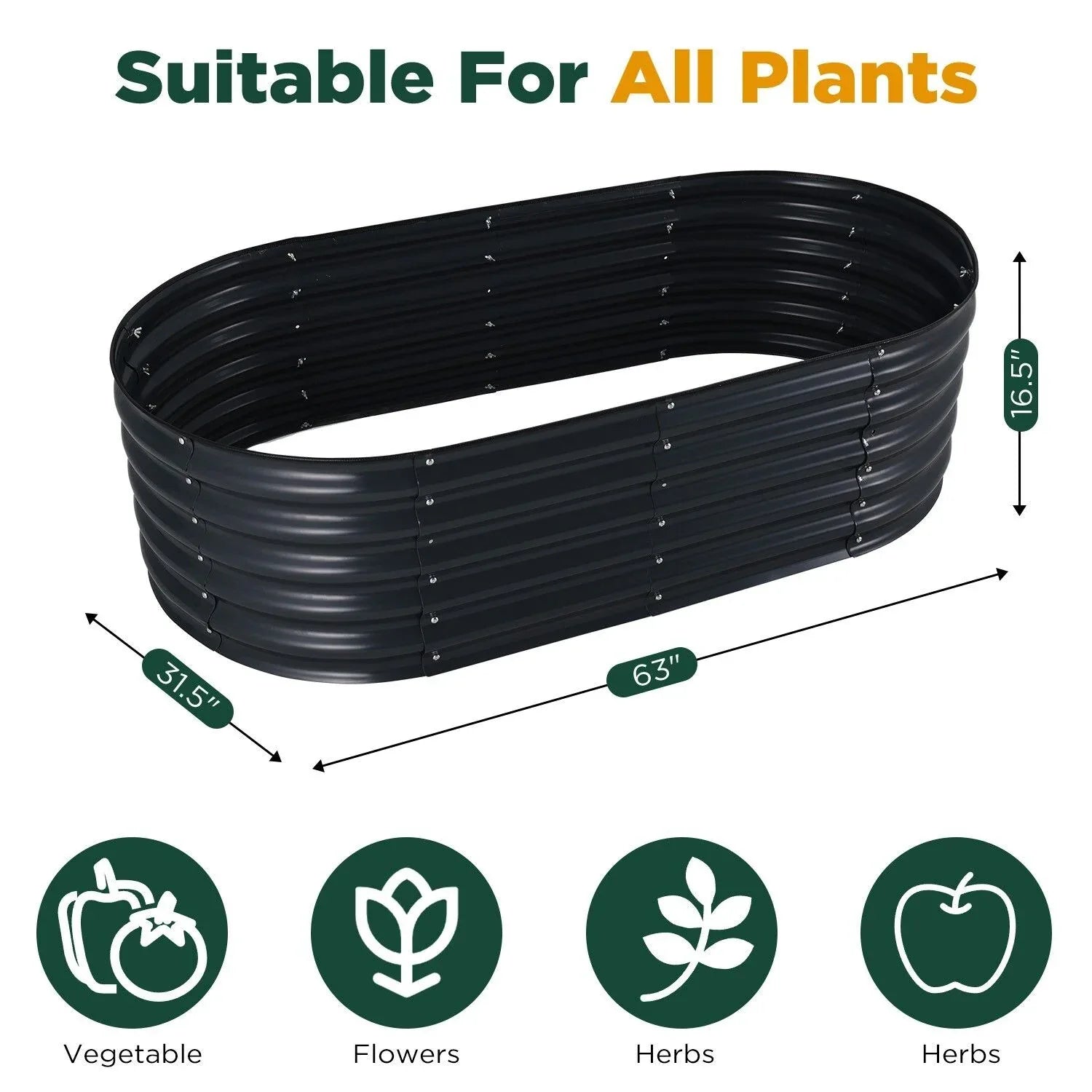 Oval Raised Garden Bed 160x80x42cm Galvanised Steel Planter - Mekamart Australia